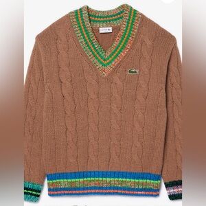 Lacoste UNISEX LOOSE FIT CONTRAST V-NECK WOOL SWEATER